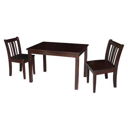 International Concepts Rectangle Table with 2 San Remo Juvenile Chairs, 24 in W, 33.1 in L, 22.2 in H, Wood, Rich Mocha K15-2532-CC105-2